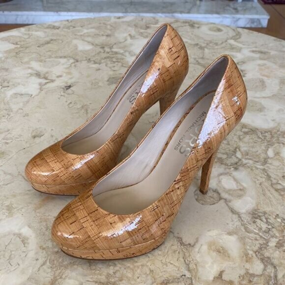 Michael Kors Patent Leather Cork Finish Platform Stilettos 5” Heel 1” Platform - Picture 4 of 15